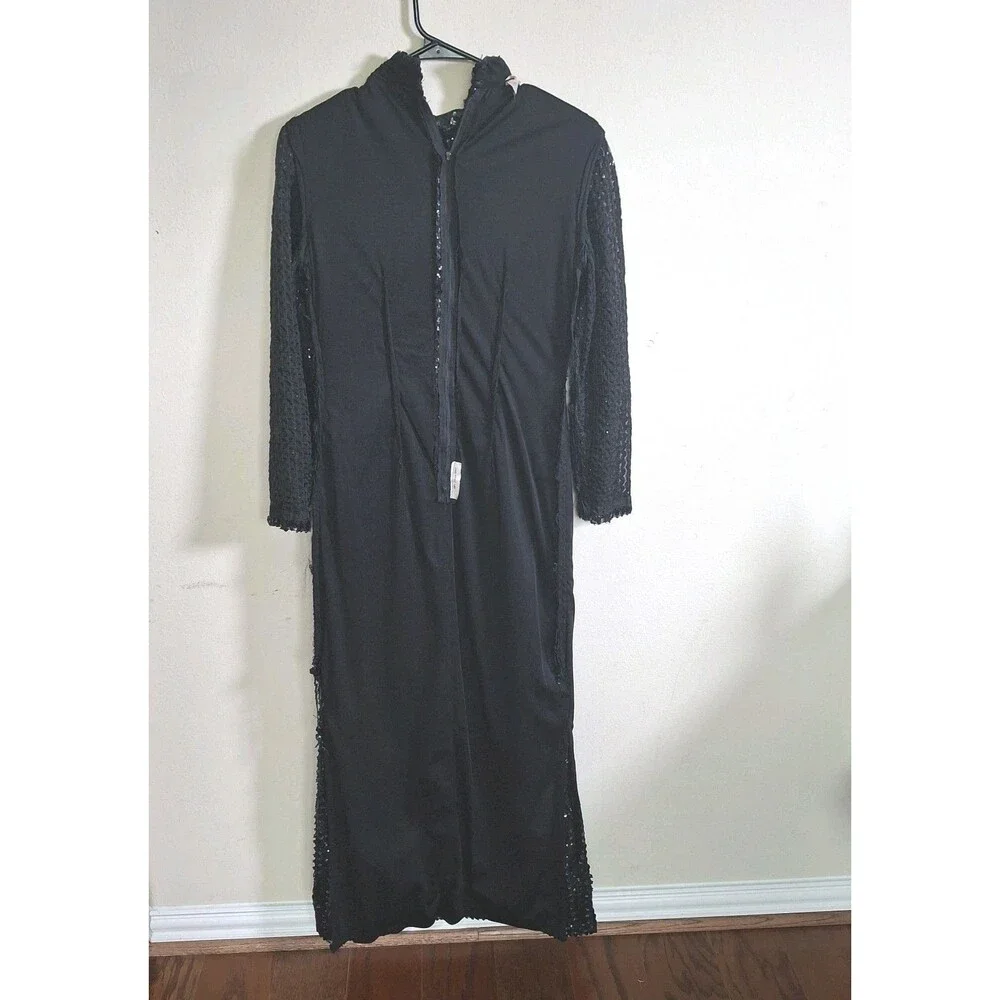 Vintage Union 70s Black Sequin Evening Gown US12 Hollywood Red Carpet Black Tie